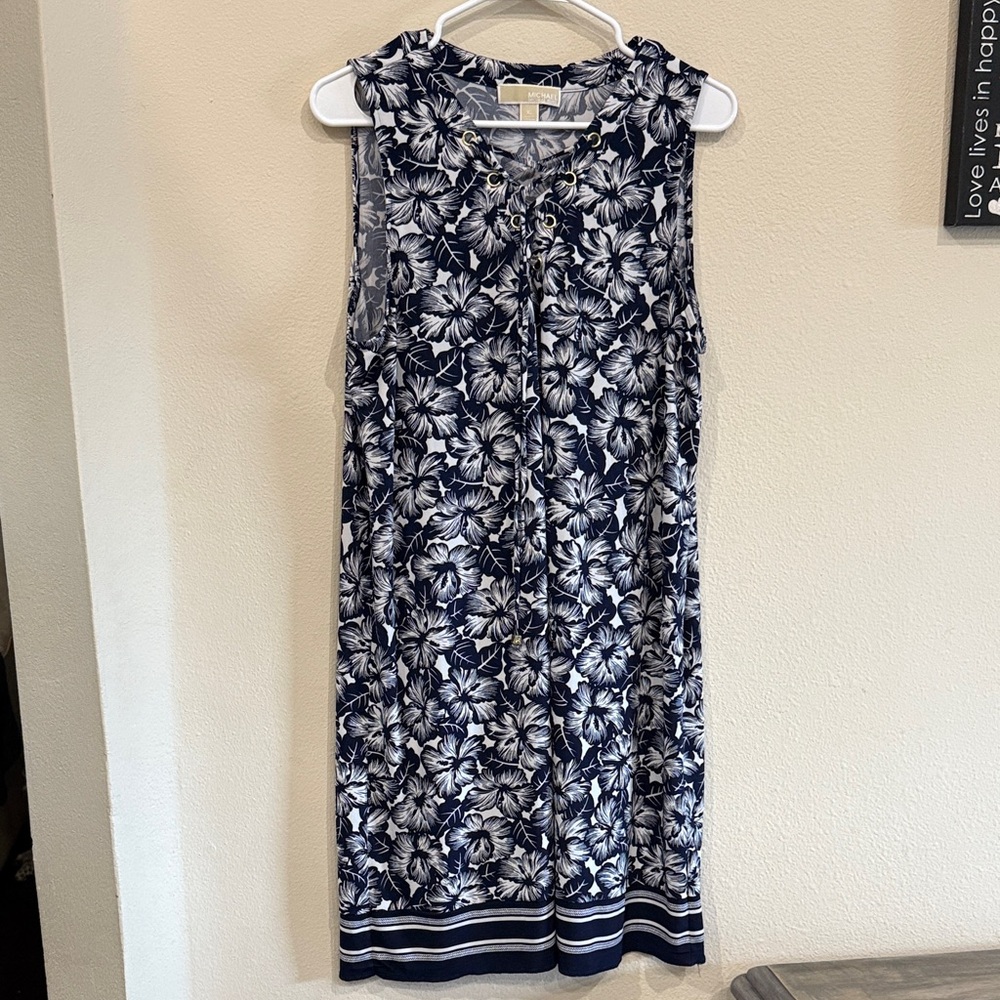 Michael Kors Navy and White Floral Midi Dress